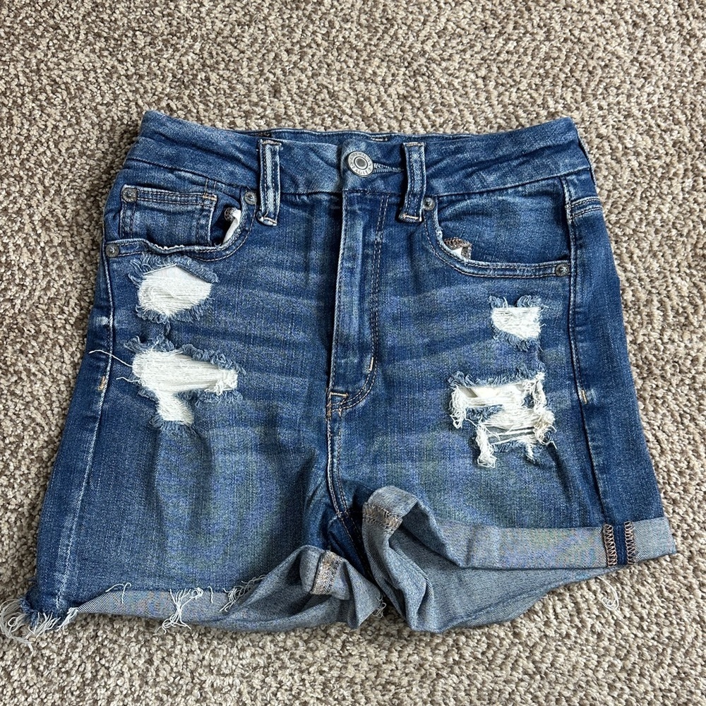 American Eagle Curvy Hi Rise Shortie Denim Jean Shorts